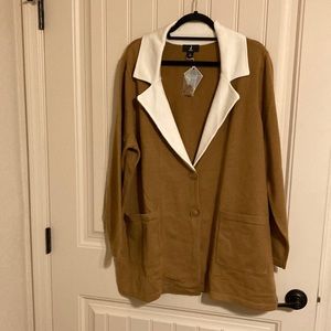 JASON WU Camel Color Knit Cardigan Sweater Button Pockets Collar Size 1X New NWT